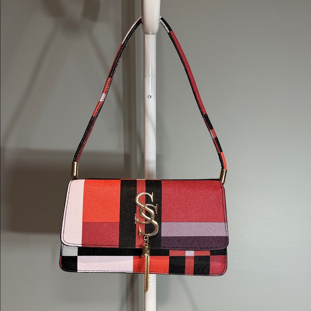 Mini Shoulder Bag in Red Plaid with Gold Hardware